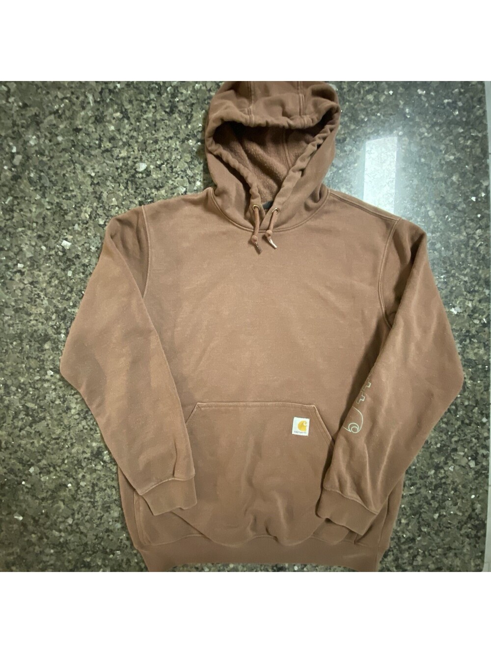 Carhartt Loose Fit Brown Pullover Hoodie Men’s Medium M Logo Sleeve Workwear
